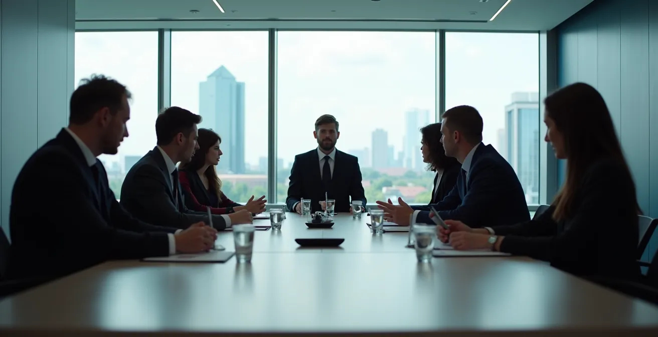 Geschäftsmeeting mit dezenter Uhrenpräsentation im deutschen Büro