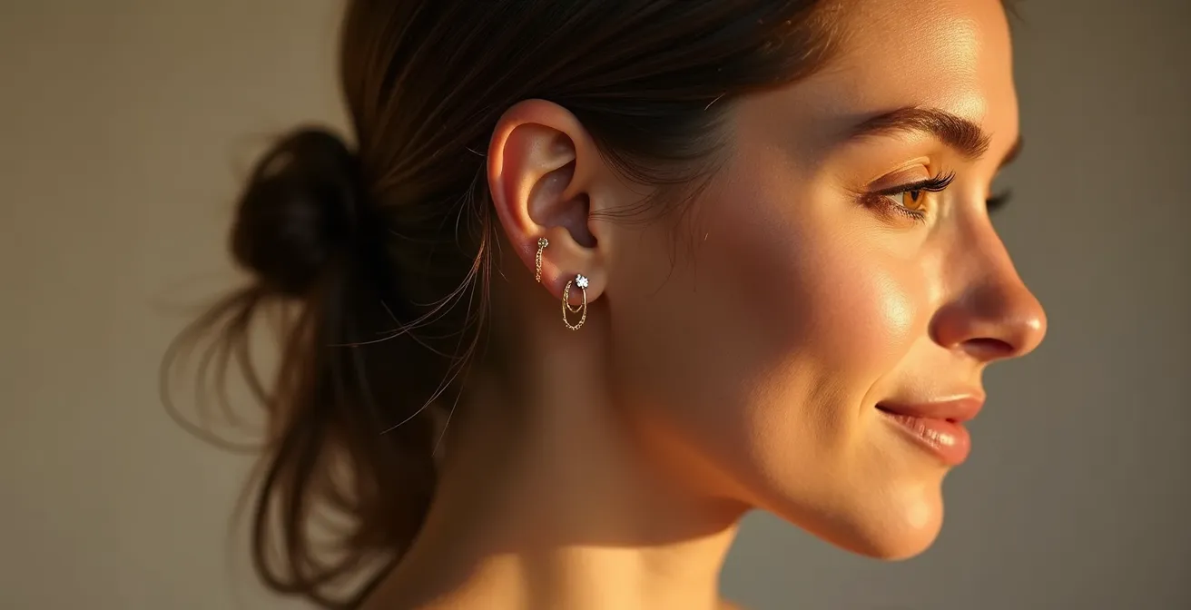 Stilvolle Kombination personalisierter Ohrringe im Curated Ear Stil