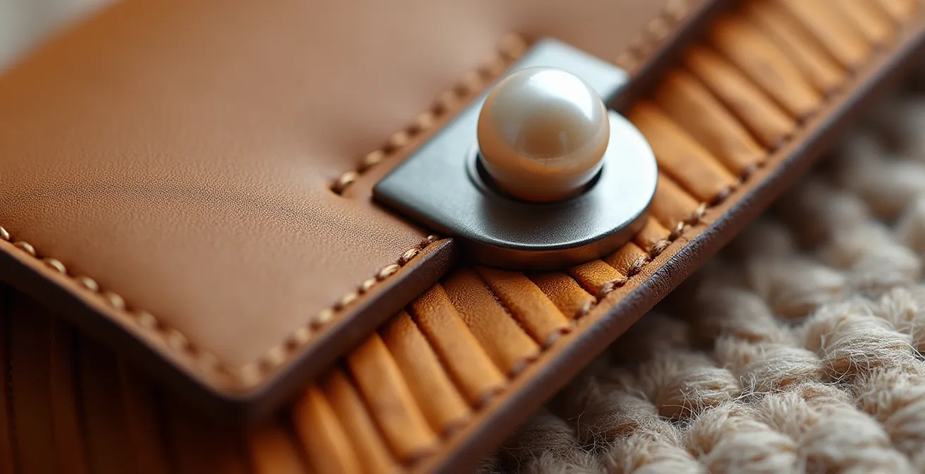 Nahaufnahme verschiedener Luxus-Materialien und Texturen bei Accessoires wie weichem Leder, gebürstetem Metall und gewebtem Stoff.