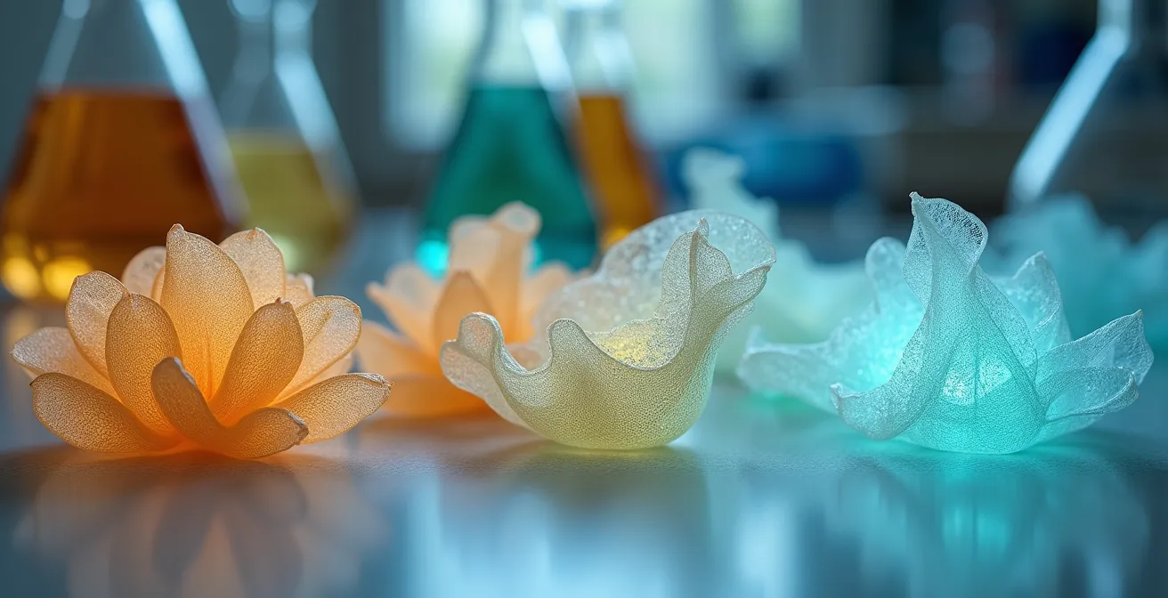 Nahaufnahme innovativer nachhaltiger Materialien aus deutschen Forschungslaboren