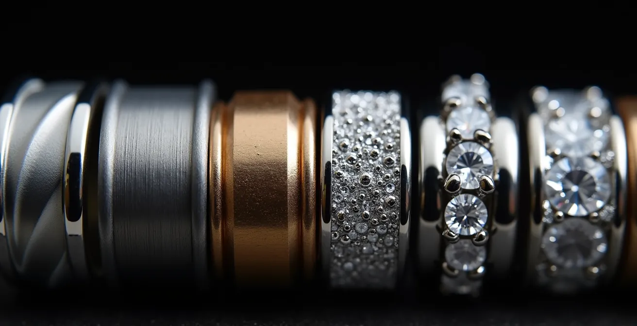 Extreme Nahaufnahme verschiedener Schmuckmaterialien mit sichtbaren Texturen und Oberflächen