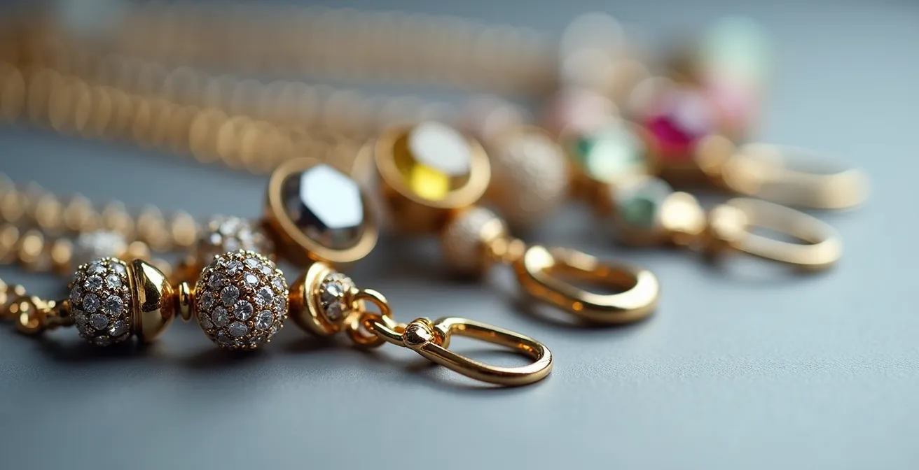 Makroaufnahme von hochwertigen Modeschmuck-Details mit sauberer Verarbeitung im Vergleich zu minderwertiger Qualität.