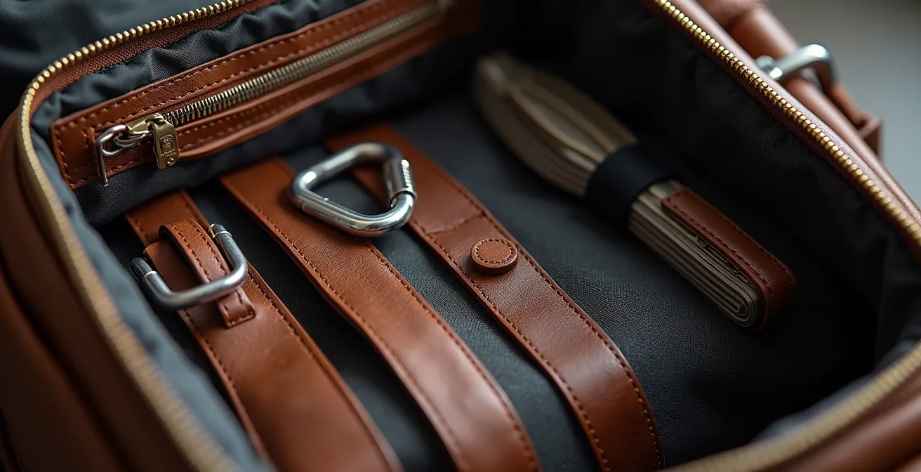 Organisierte Handtasche mit systematischer Aufteilung nach 5S-Methode