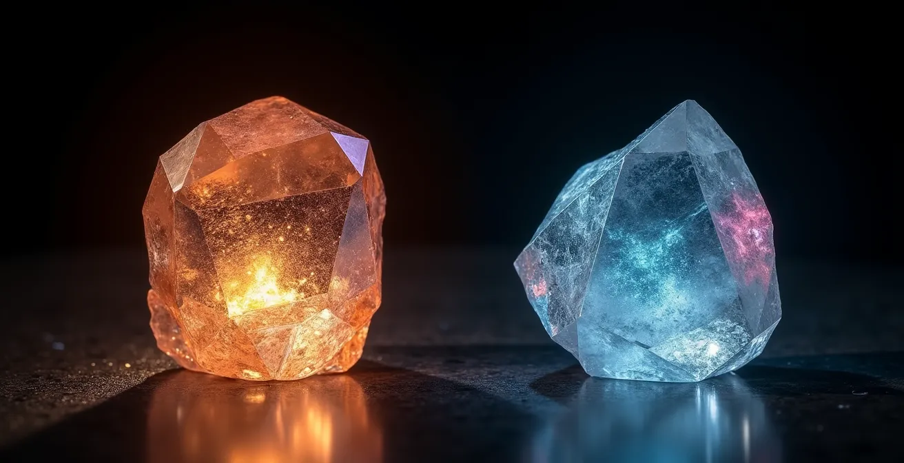 Vergleich der Lichtbrechung zwischen hochwertig und minderwertig geschliffenen Steinen