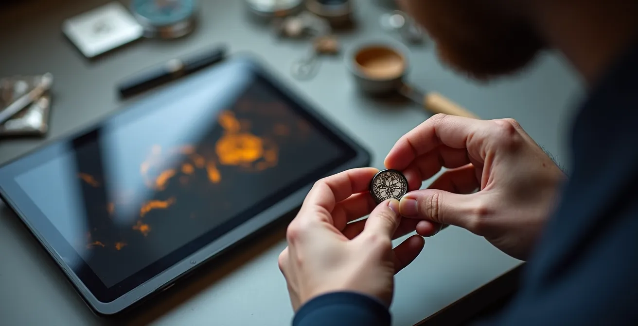 Detaillierte Ansicht einer Gravur-Vorschau neben dem fertigen Ring