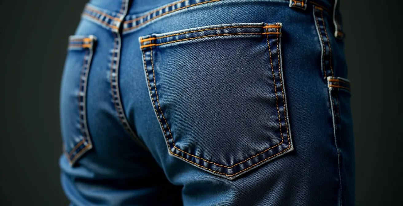 Detailansicht der perfekten Gesäßtaschenplatzierung bei High-Waist Jeans