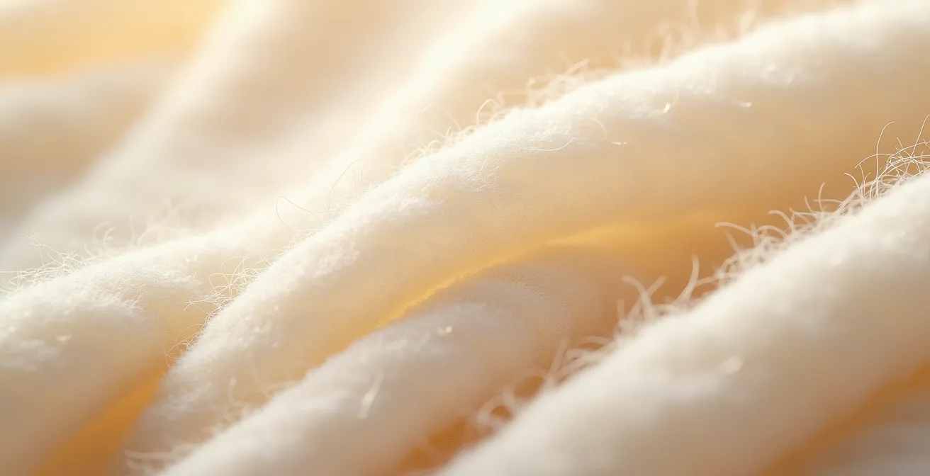 Nahaufnahme von hochwertigem Kaschmir-Stoff mit sichtbarer Textur