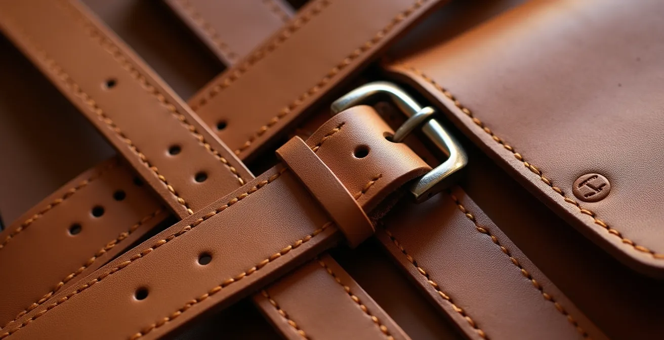 Stillleben mit harmonisch abgestimmten Leder-Accessoires in warmen Brauntönen