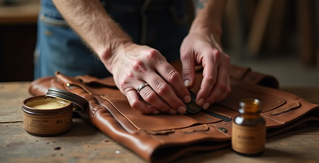 Traditionelles Handwerk der Lederpflege mit natürlichen Pflegeprodukten