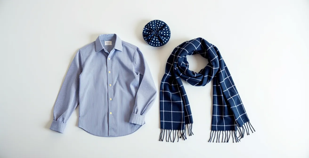 Harmonischer Mustermix mit verbindenden Farbelementen in der Mode