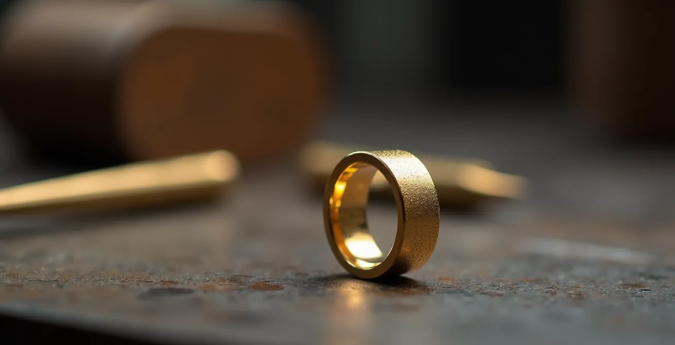 Nahaufnahme eines Rings im Querschnitt zeigt die abgerundete, polierte Innenseite