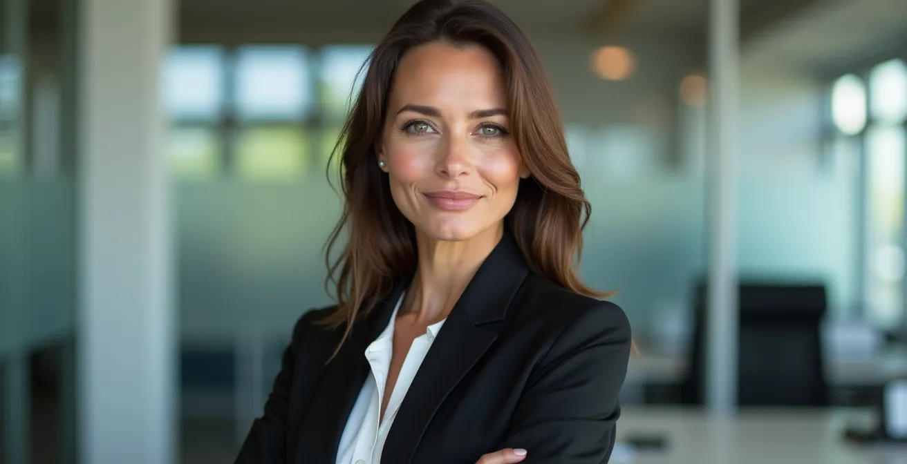 Avantgardistische Mode im Bürokontext subtil integriert