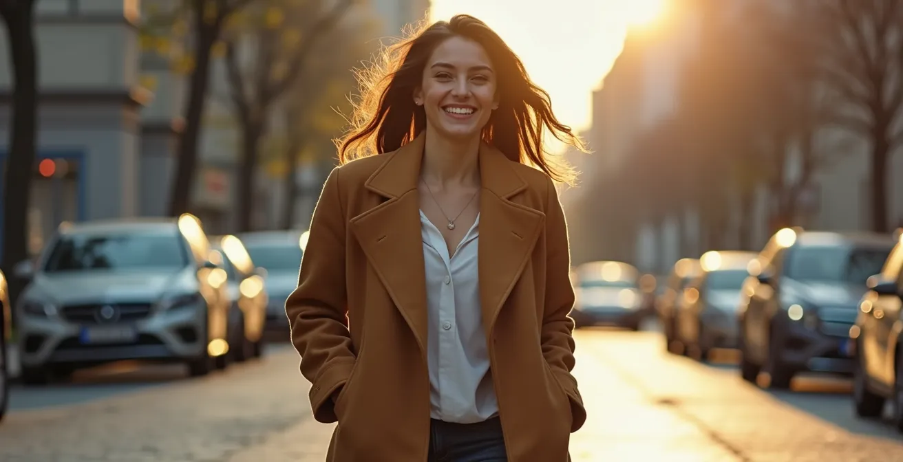 Moderne Interpretation eines Vintage-Mantels mit zeitgenössischen Accessoires