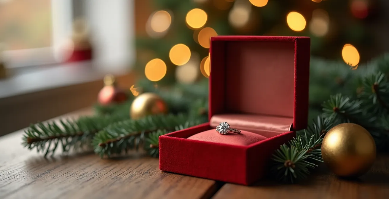 Elegante Geschenkbox mit Schmuck auf festlichem Hintergrund